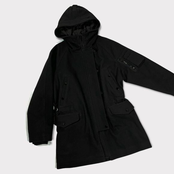 rag & bone Wool Coat 2 Black Hood Long Winter Womens Quilted Warm Parka Hooded - Picture 10 of 12